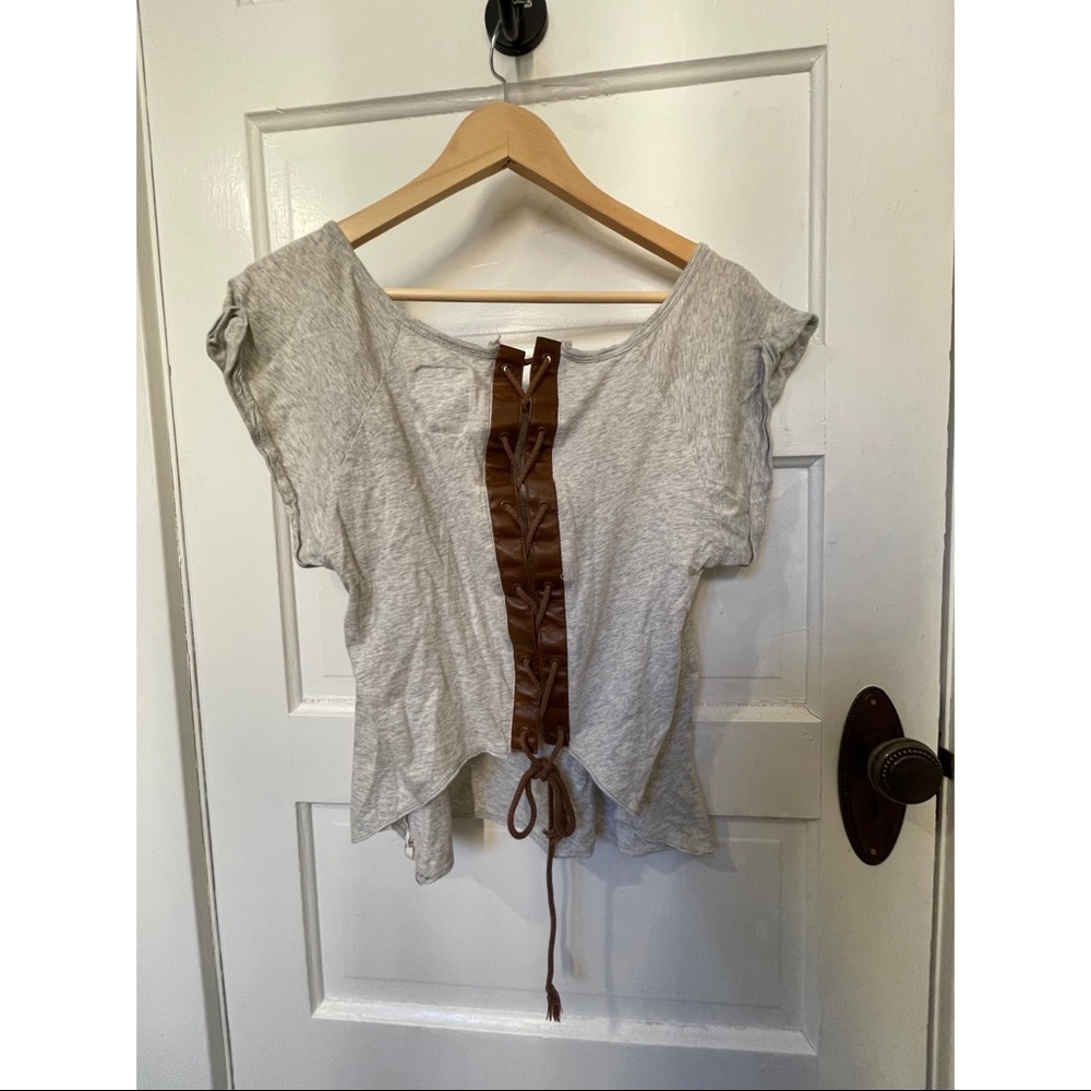One Teaspoon size 6 leather lace up Tee Shirt